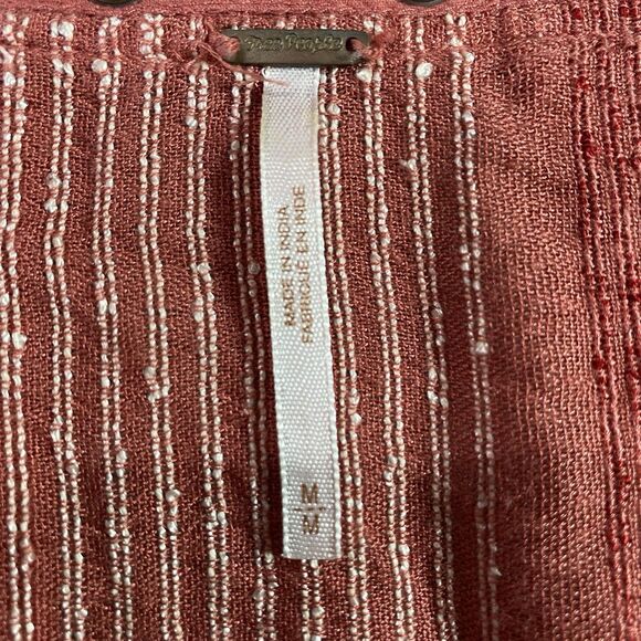 FREE PEOPLE Blouse V-Neck Rivets Tied Front Long Sleeve Boho Chic Womens M Red - Picture 4 of 10